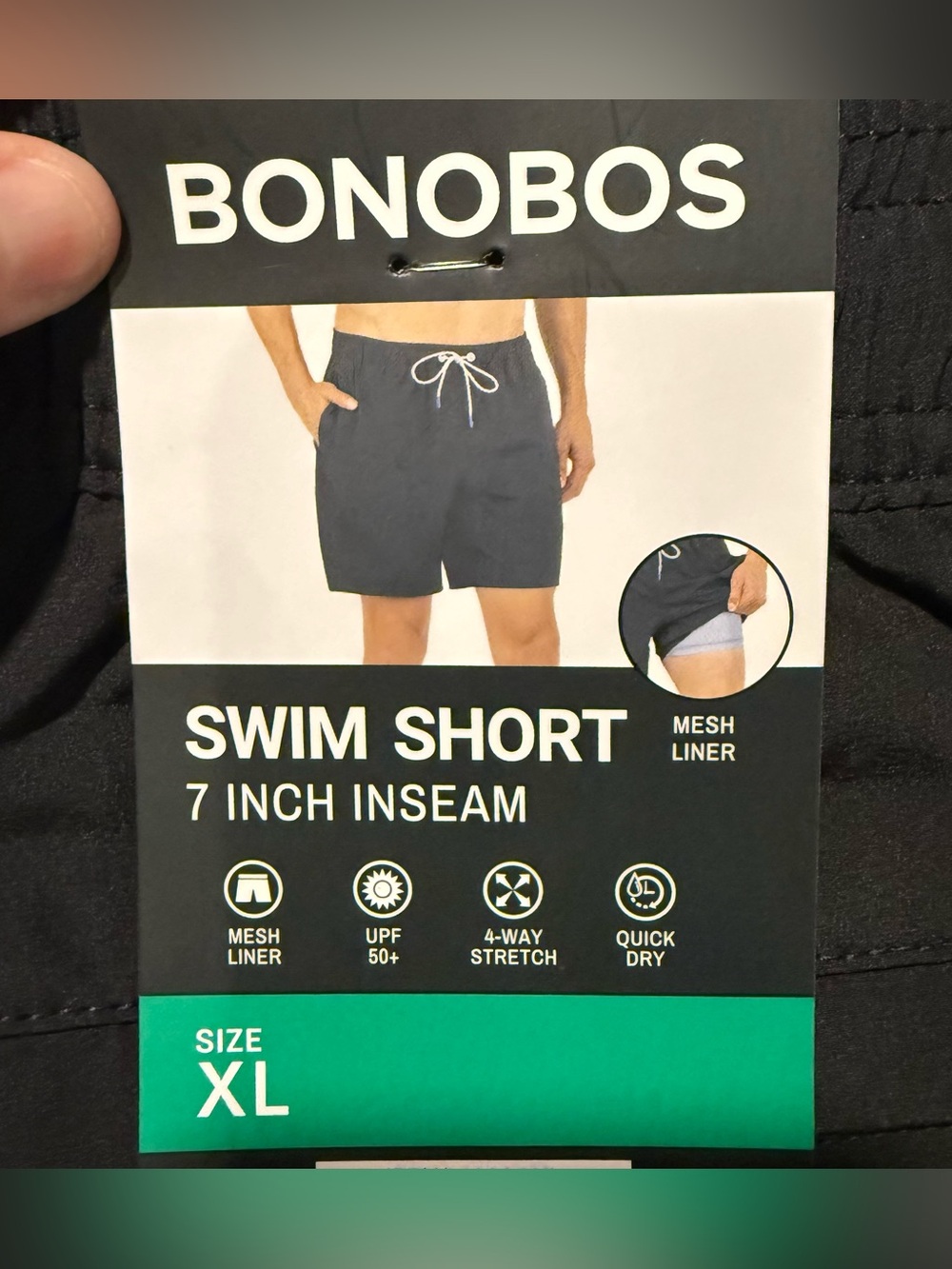 Bonobos Swim Trunks Shorts Mens XL Black 7" Mesh Liner UPF 50 Quick Dry Stretch